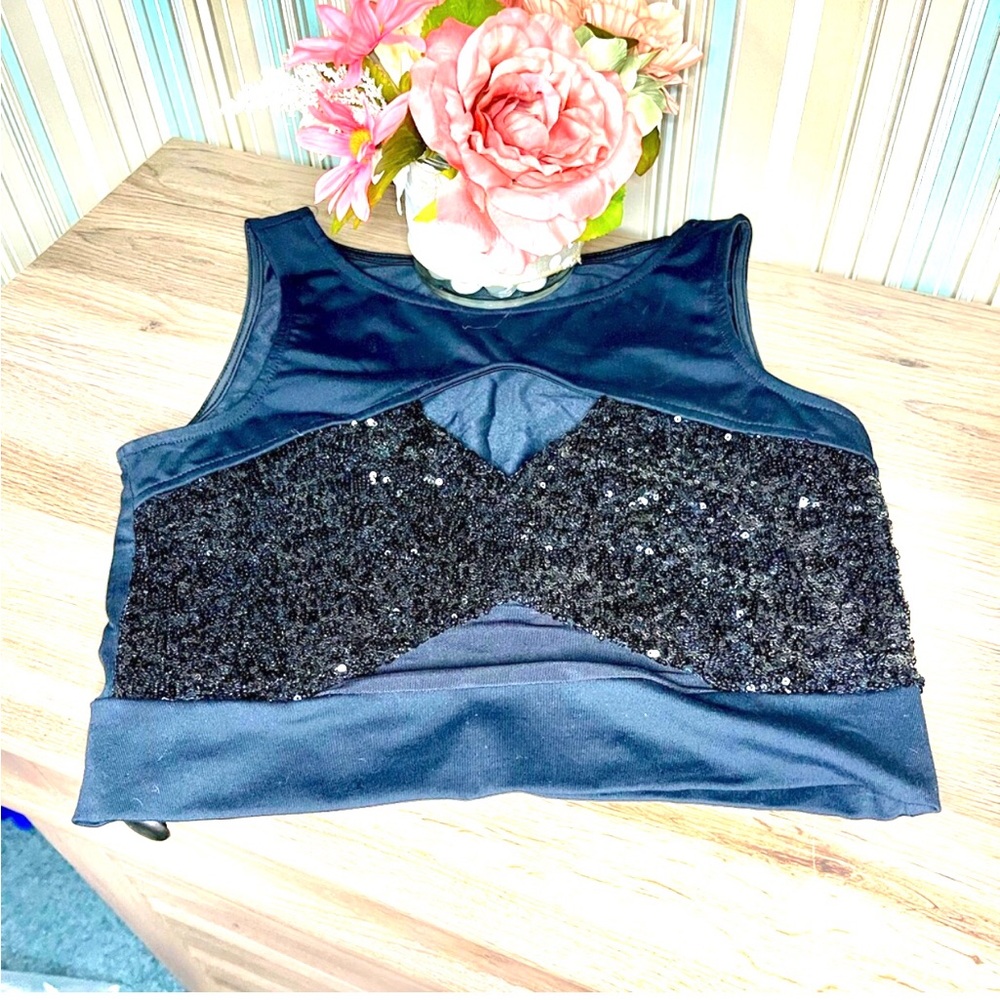 Bebe Black Sequin Crop Top
